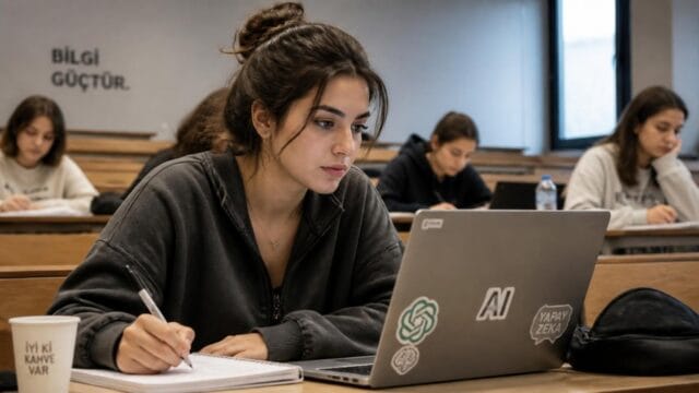 derslerinde yapay zeka kullanan üniversite öğrencisi